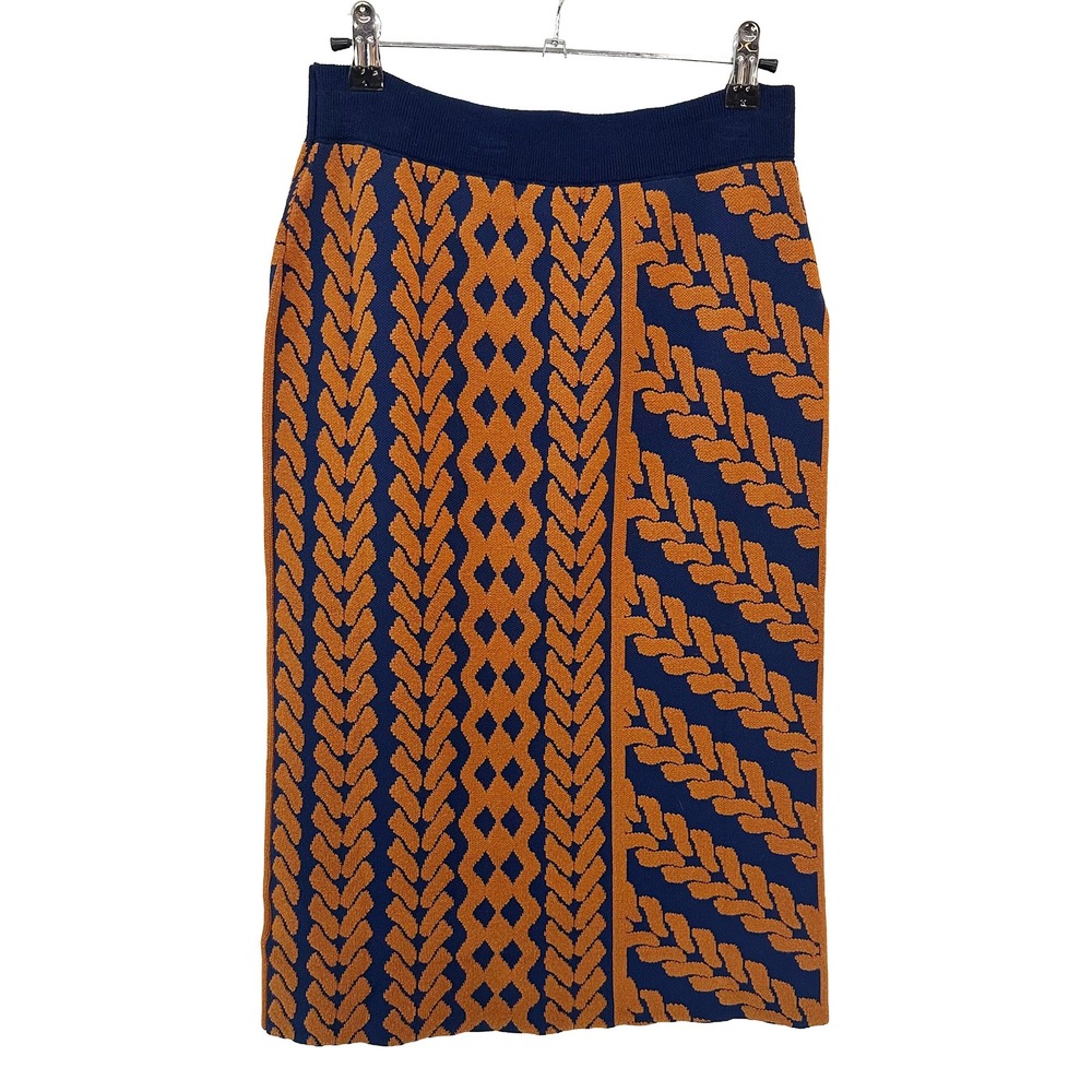 MAEVE Cable Knit Motif Knee Length Pencil Skirt • Medium • navy blue, orange - Picture 4 of 8